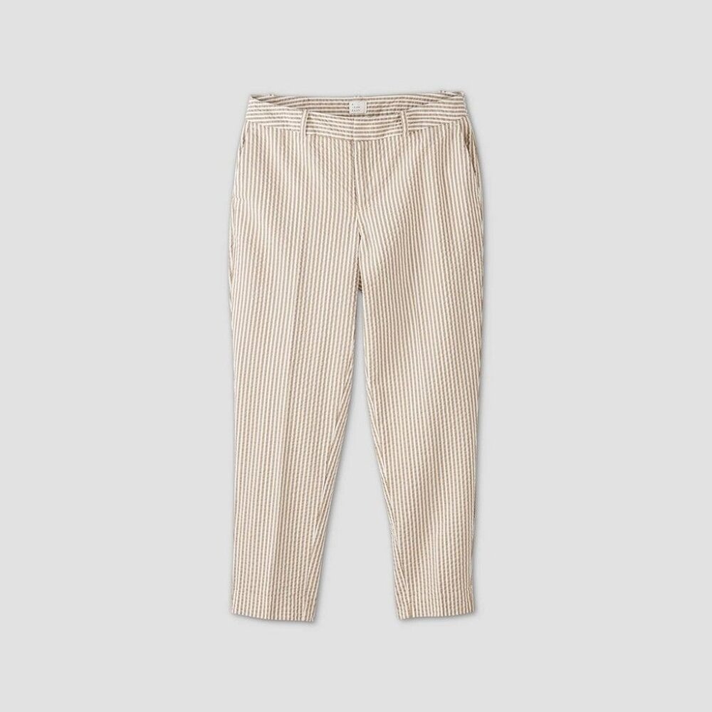Women's Striped Mid-Rise Seersucker Slim Ankle Pants 4 Ava & Viv